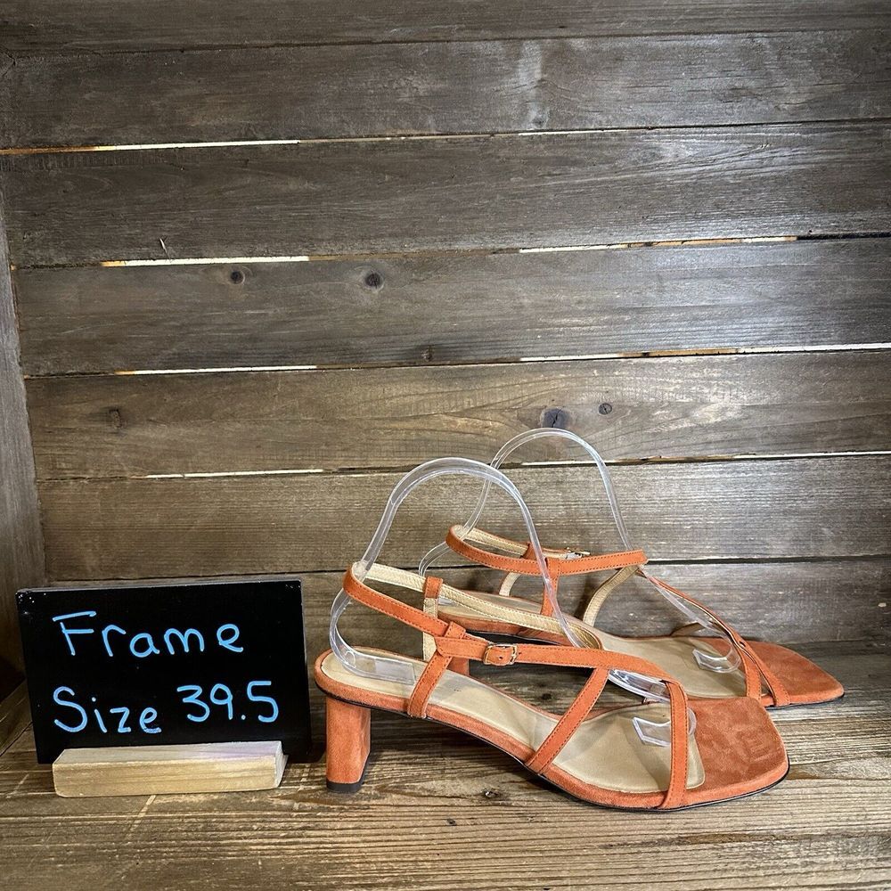 New $398 Womens FRAME Le Braxton‎ Suede Orange Strappy Sandals Size EU 39.5 US 9